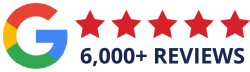 Google logo with five red stars, text: 6,000+ reviews.